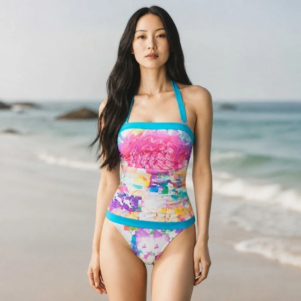 SHAN Women's Bandeau Halter One-Piece Swimsuit Size 8 EU 38 Underwired